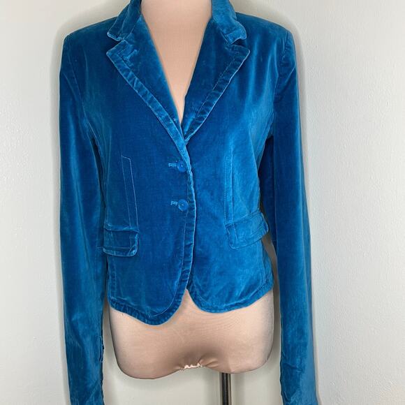 Lucky Brand Velvet Blazer Jacket Large Womens Blue Career Work Chic Velour Slit - Picture 1 of 9